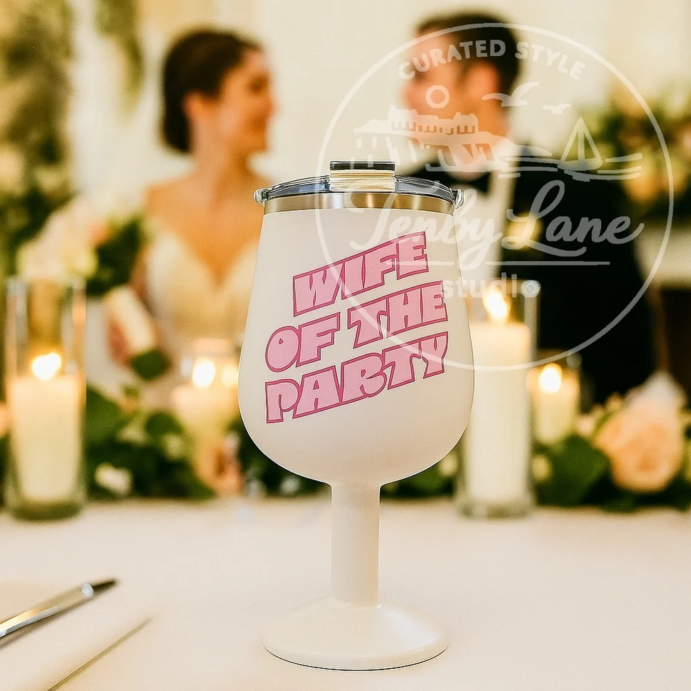 ORCA Vino White Wife Of The Party 15oz Insulated Stainless Steel Wine Cup w/ Lid